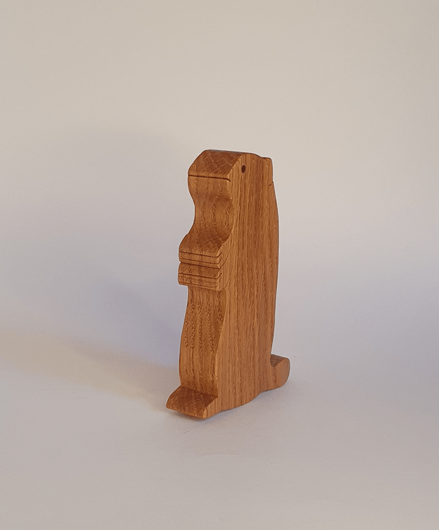 Marmotte décorative en bois de chêne et cuir marron