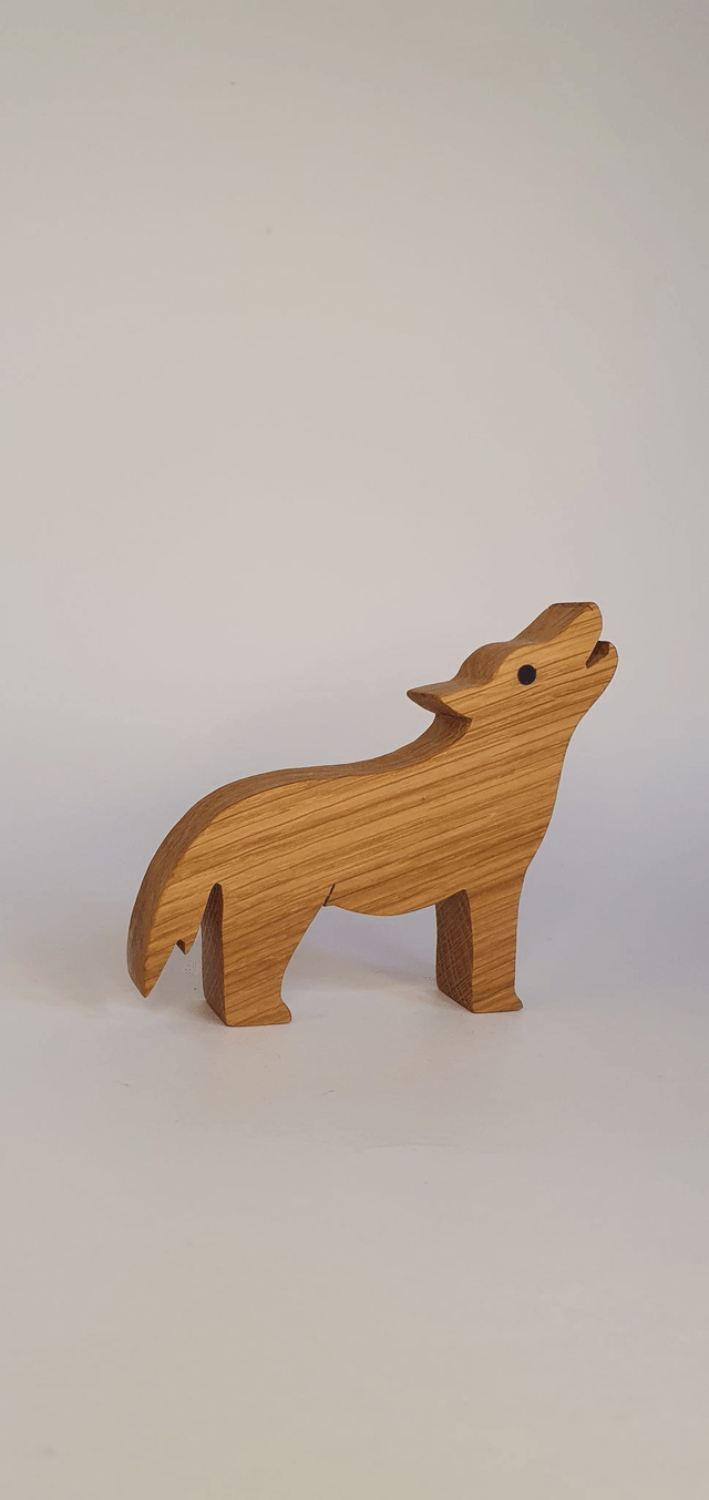 Loup décoratif en bois de chêne et cuir noir