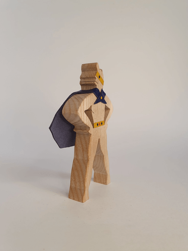 Super-Héros décoratif en bois de frêne et cuir Bleu et Jaune