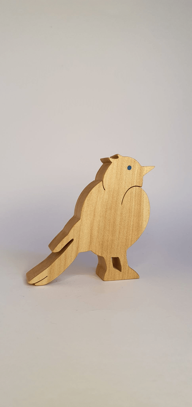 Oiseau huppé décoratif en bois de frêne et cuir bleu