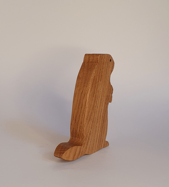 Marmotte décorative en bois de chêne et cuir marron