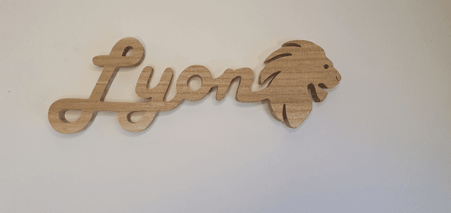 &quot;Lyon&quot; - tête de lion - lettrage décoratif en bois de frêne