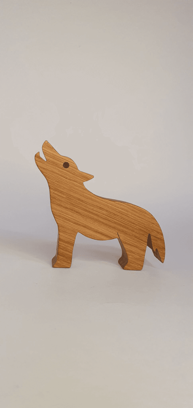 Loup décoratif en bois de chêne et cuir noir